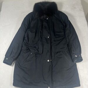 London Fog Coat Womens Small Black Fur Collar Long Winter Parka Jacket